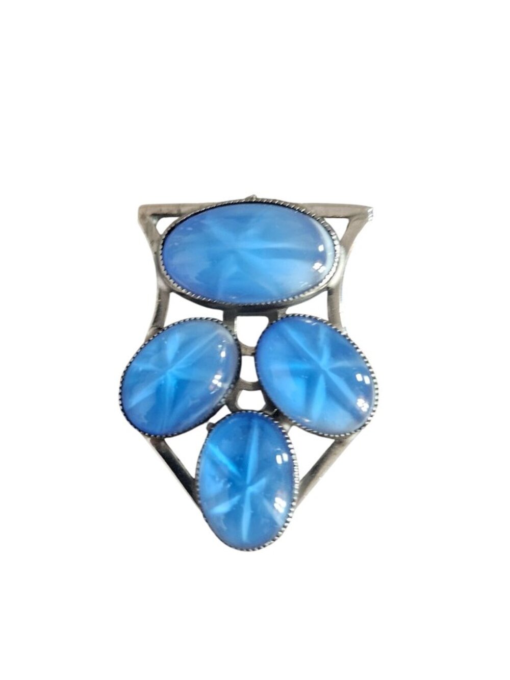 Vintage Silver-Tone Blue Glass Cabochon Shoe Clip Accessory
